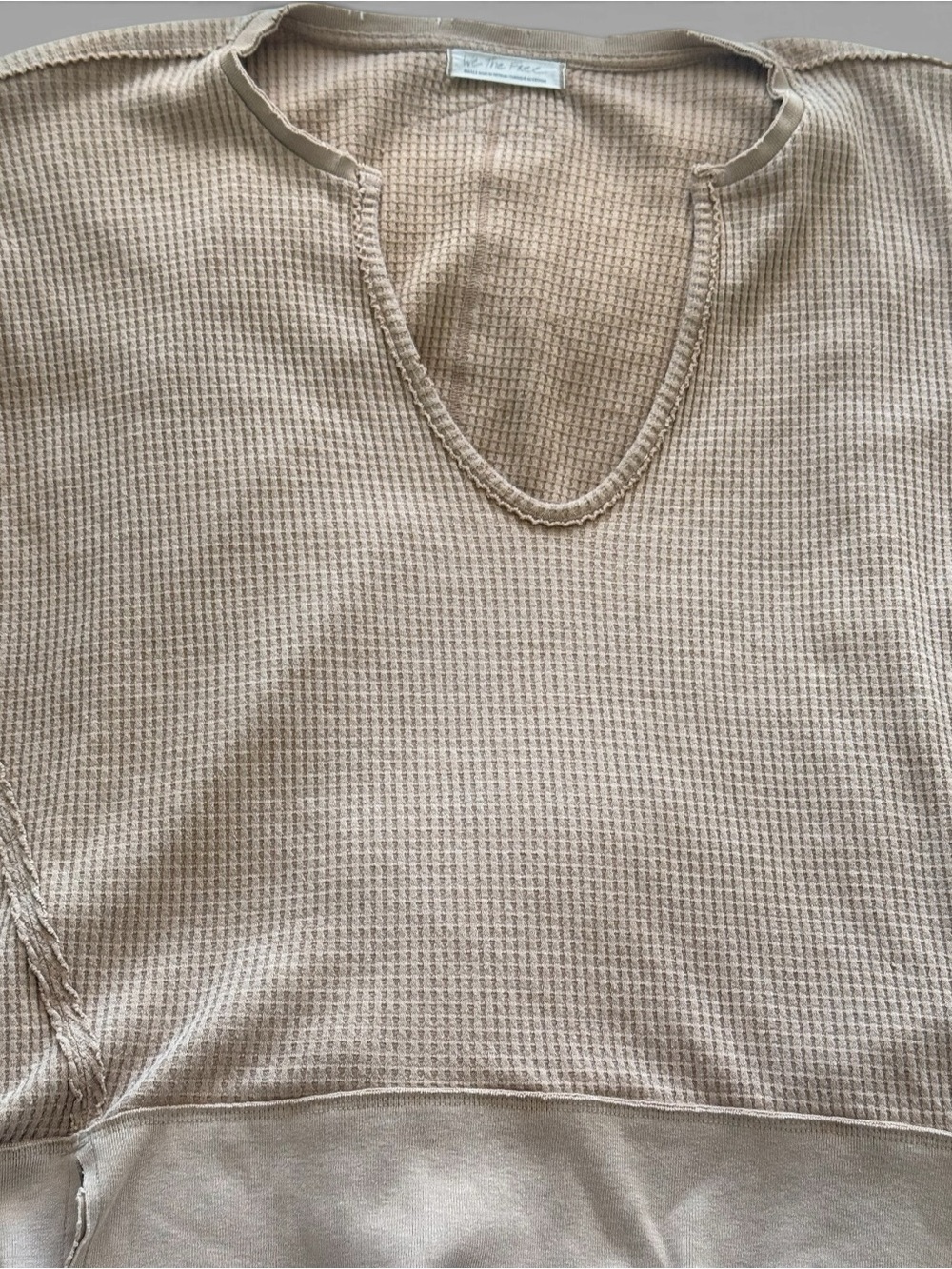 We The Free Waffle V-Neck Pullover - Taupe - Picture 6 of 12